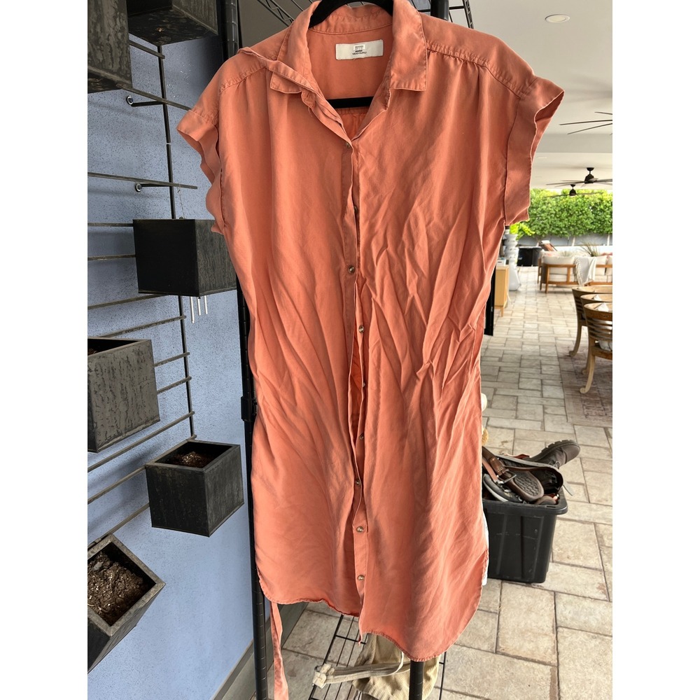 Thread & Supply Burnt Tangerine Lyocell Button Front Midi Shirt Dress Small